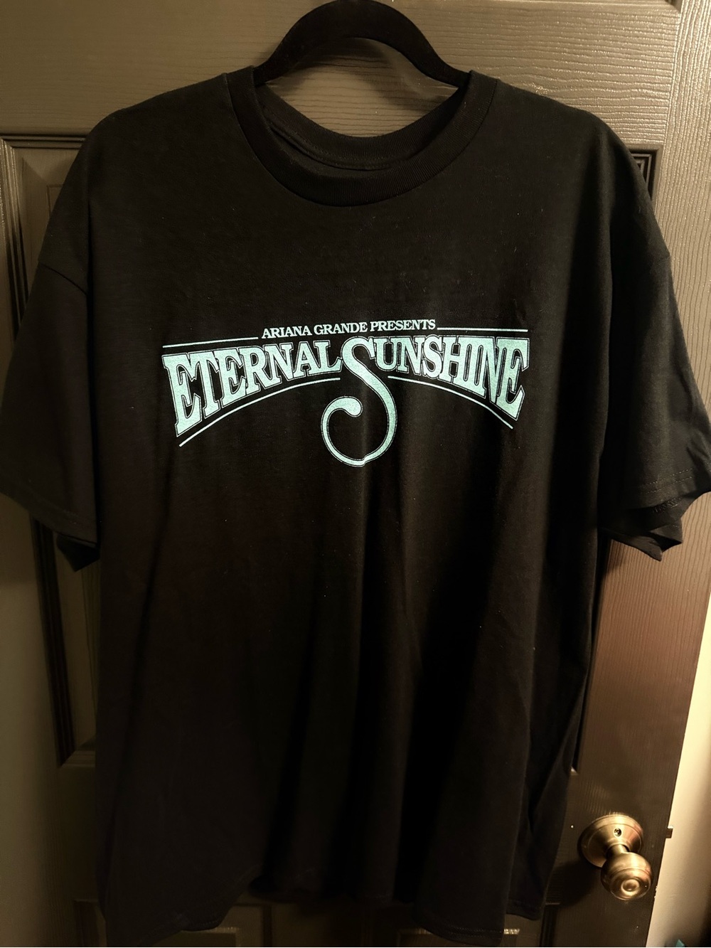 Ariana Grande Black Tee with Light Blue "Eternal Sunshine" Logo